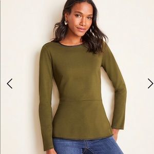 Faux leather trim ponte peplum top